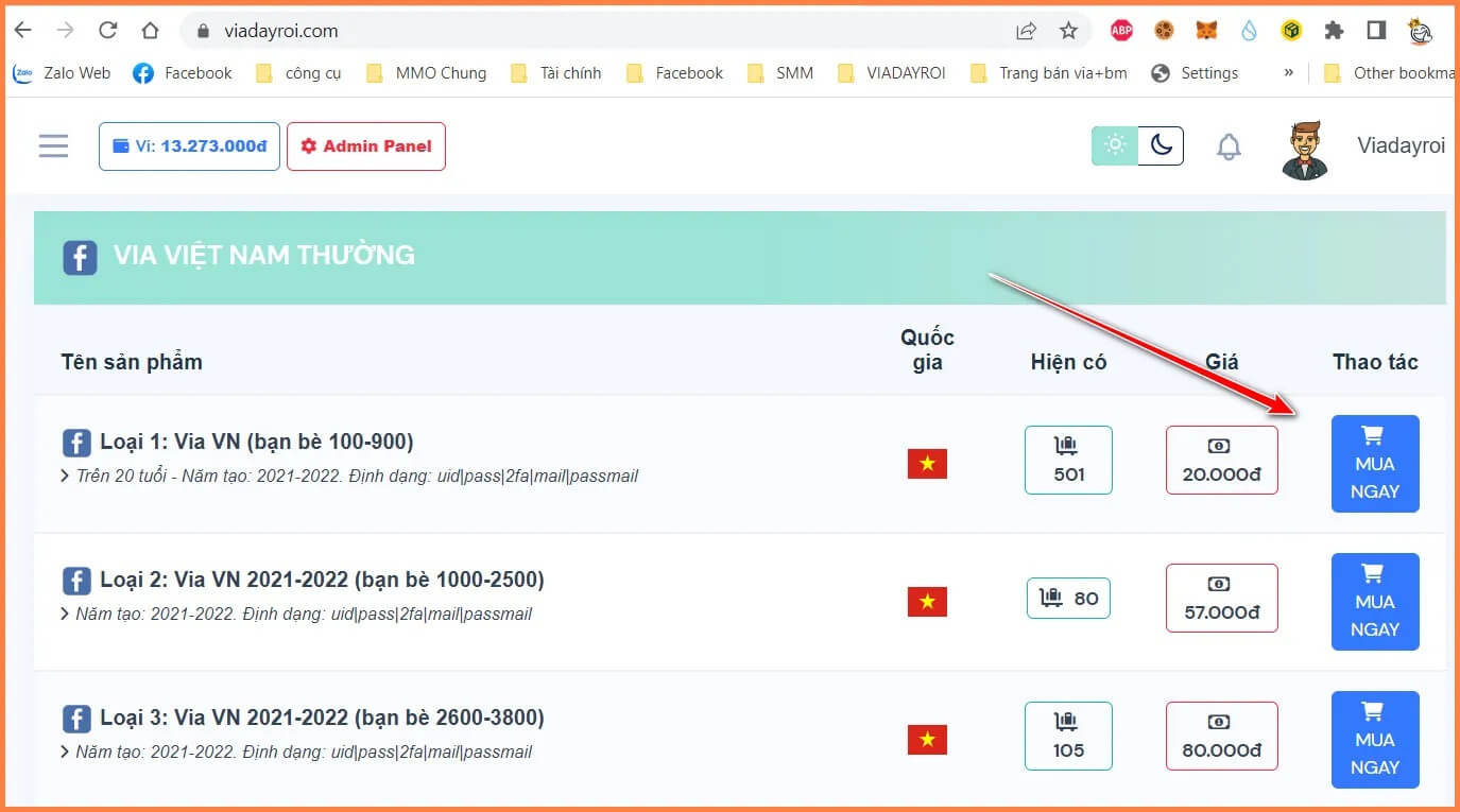CÁCH MUA VIA FACEBOOK TRÊN VIADAYROI.COM