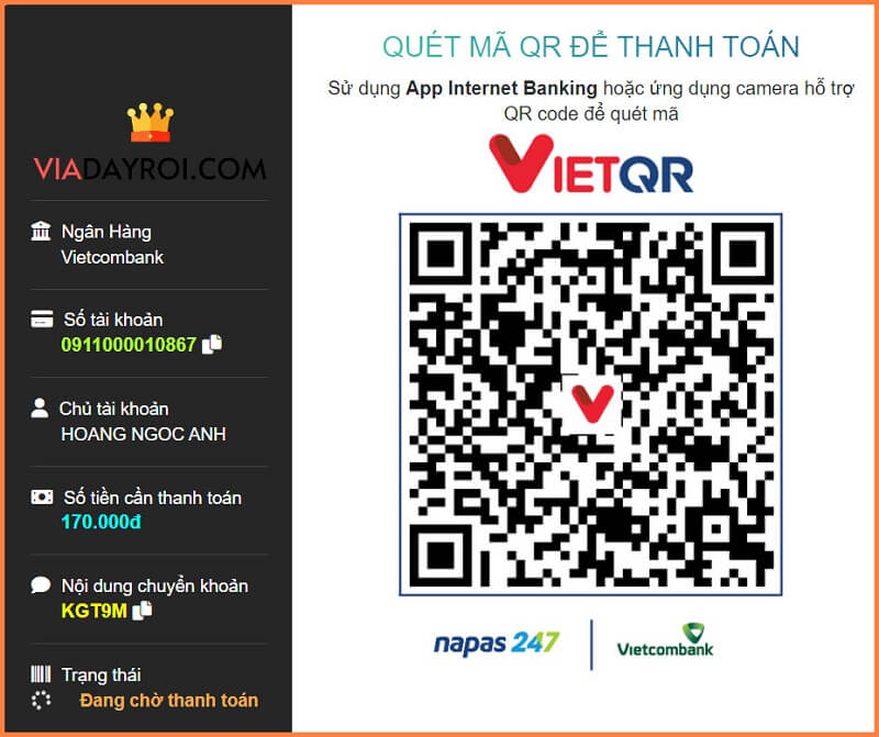 quét mã QR để thanh toán